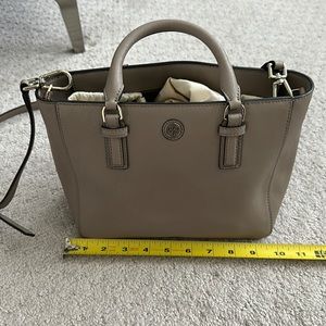 Tory Burch grayish/tan saffiano leather bag silver hardware